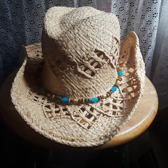 Old Navy Accessories - Old Navy raffia colorful wooden beads cowgirl hat